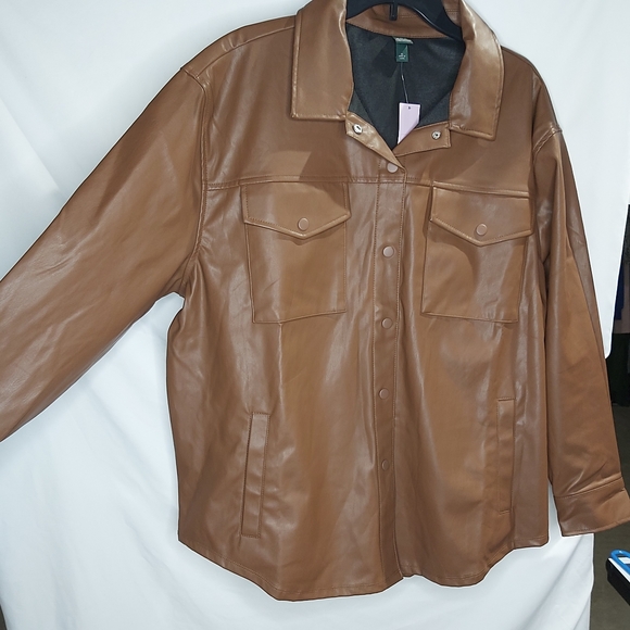 NWT- WILD FABLE BROWN LEATHER COAT - Picture 3 of 4